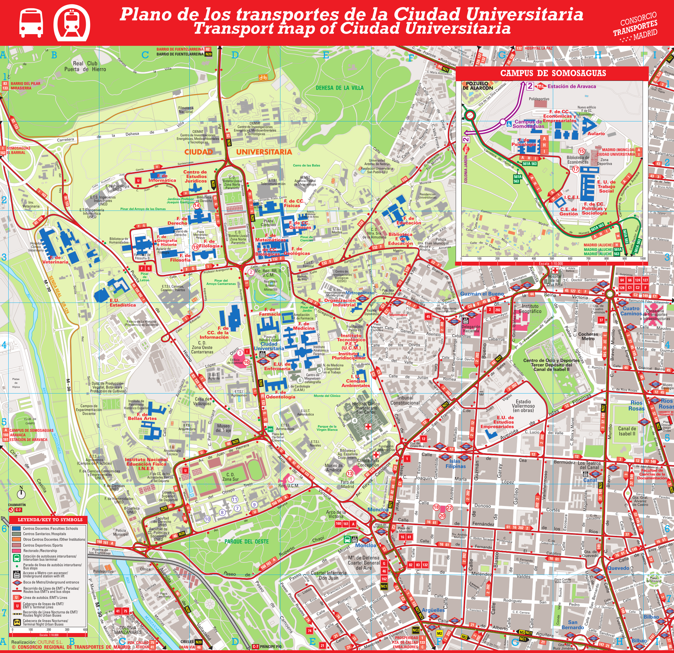 Plano de transportes Campus Moncloa y Somosaguas
